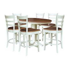 36" Solid Wood Round Extension Dining Table with 6 Counter Height Stools