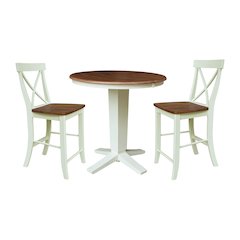36" Solid Wood Round Extension Dining Table with 2 Counter Height Stools