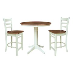 36" Solid Wood Round Top Pedestal Counter Height Table with 2 Stools