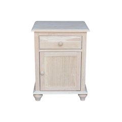 Solid Wood Nightstand with Storage Cabinet, Ready to Finish Bedside Table