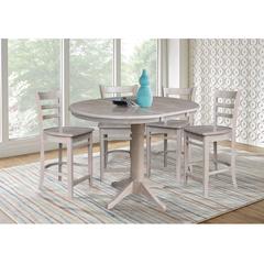 36" Round Extension Dining Table with 4 Emily Counter Height Stools - 5 Piece Set, Washed Gray Taupe