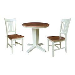 30" Solid Wood Round Top Dining Table with 2 Chairs