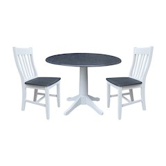 42" Round Top Dual Drop Leaf Pedestal Table with 2 Dining Chairs