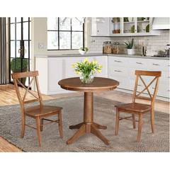 30" Round Top Pedestal Table with 2 X-Back Chairs - 3 Piece Set