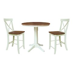 36" Round Pedestal Gathering Height Table With 2 X-Back Counter Height Stools