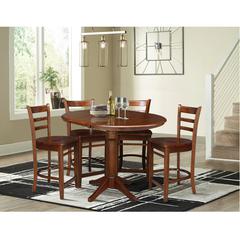 36" Round Extension Dining Table with 4 Emily Counter Height Stools - 5 Piece Set, Espresso