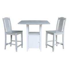 Dual Drop Leaf Bistro Table Counter Height With Storage, 2 Counter Height Stools