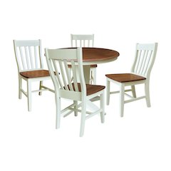 36"Round Extension Dining Table with 12"Leaf and 4 Dining Chairs