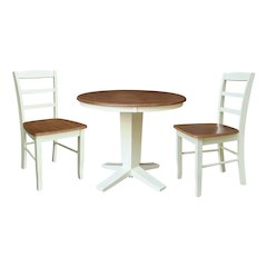 36" Solid Wood Round Top Dining Table with 2 Chairs