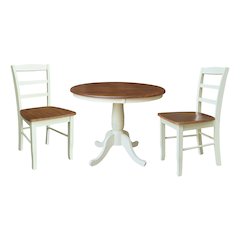 36" Round Pedestal Dining Table with 2 Madrid LadderBack Chairs