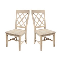 Set of Two Solid Wood Dining Chairs, Unfinished