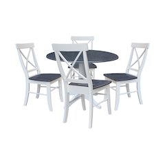 42" Round Top Dual Drop Leaf Pedestal Table with 4 Dining Chairs