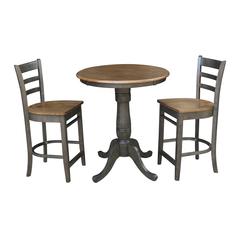 30" Round Pedestal Gathering Height Table With 2 Emily Counter Height Stools