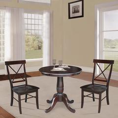 30" Round Top Pedestal Dining Table with 2 X-Back Chairs - 3 Piece Dining Set
