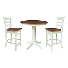 36" Round Extension Dining Table with 2 Emily Counter Height Stools