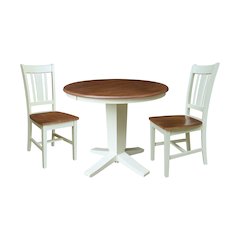 36" Solid Wood Round Extension Dining Table with 2 Chairs