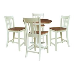 36" Solid Wood Round Top Dining Table with 4 Counter Height Stools