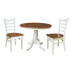 36" Solid Wood Round Top Pedestal Dining Table with 2 Emily Dining Chairs