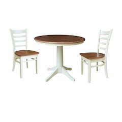 36" Round Extension Dining Table with 2 Emily Chairs