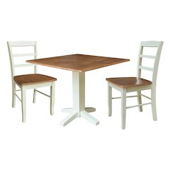 36" Round Drop Leaf Table with Two Dining Chairs
