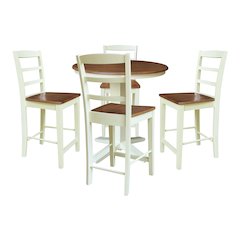 36" Solid Wood Round Top Pedestal Dining Table with 4 Counter Height Stools