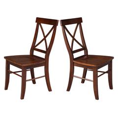 Set of Two X-Back Chairs  with Solid Wood Seats , Espresso