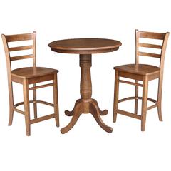30" Round Top Pedestal Table with 2 Emily Counter Height Stools - 3 Piece Set