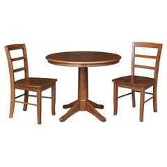 36" Round Top Pedestal Dining Table with 2 Madrid Ladderback Chairs