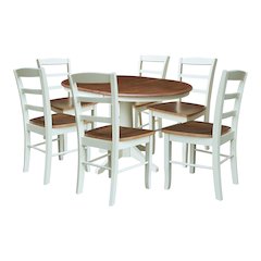36" Round Extension Dining Table with 12" Leaf and 6 Dining Chairs