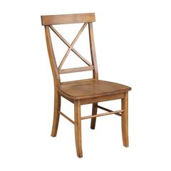 Set of Two X-Back Chairs  with Solid Wood Seats , Pecan