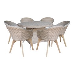 Outdoor 7 Piece Wicker Patio Furniture Set with a Round Table and 6 Chairs