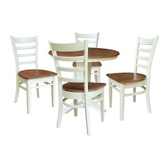 36" Solid Wood Round Top Pedestal Dining Table with 4 Chairs