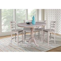 36" Round Extension Dining Table with 4 Madrid Counter Height Stools - 5 Piece Set, Washed Gray Taupe