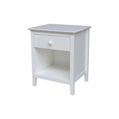 Solid Wood Nightstand with 1 Drawer, White