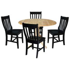 42 in. Dual Drop Leaf Table with 4 Slat Back Dining Chairs - 5 Piece Dining Set