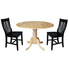 42 in. Dual Drop Leaf Table with 2 Slat Back Dining Chairs - 3 Piece Dining Set