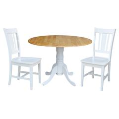 42 in. Dual Drop Leaf Table with 2 Splat Back Dining Chairs - 3 Piece Dining Set
