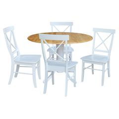 42 in. Dual Drop Leaf Table with 4 Cross Back Dining Chairs - 5 Piece Dining Set
