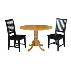 42 in. Dual Drop Leaf Table with 2 Slat Back Dining Chairs - 3 Piece Dining Set