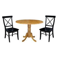 42 in Dual Drop Leaf Dining Table with 2 Cross Back Dining Chairs