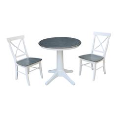 Set of 3 pcs -30" round top ped table - with 2 x-back chairs