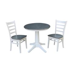 Set of 3 pcs -30" round top ped table - with 2 emily chairs