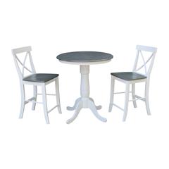 30" Round Pedestal Gathering Height Table With 2 X-Back Counter Height Stools