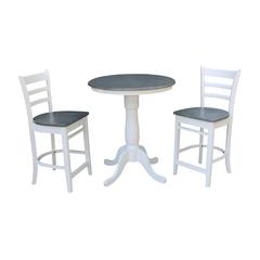 30" Round Pedestal Gathering Height Table With 2 Emily Counter Height Stools