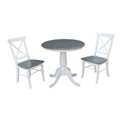 30" Round Top Pedestal Table With 2 X-Back Chairs - Set of 3 Pieces