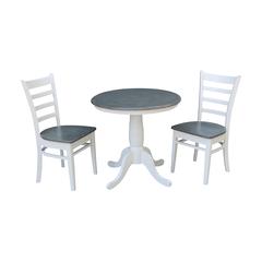 30" Round Top Pedestal Table With 2 Emily Chairs - Set of 3 Pieces