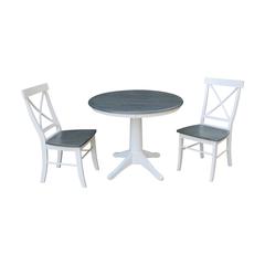36" Round Top Pedestal Table With 2 X-Back Chairs - Set of 3 Pieces