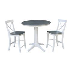 36" Round Pedestal Gathering Height Table With 2 X-Back Counter Height Stools