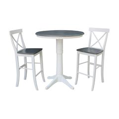 36" Round Pedestal Bar Height Table With 2 X-Back  Bar Height Stools