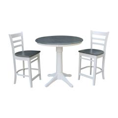36" Round Pedestal Gathering Height Table With 2 Emily Counter Height Stools
